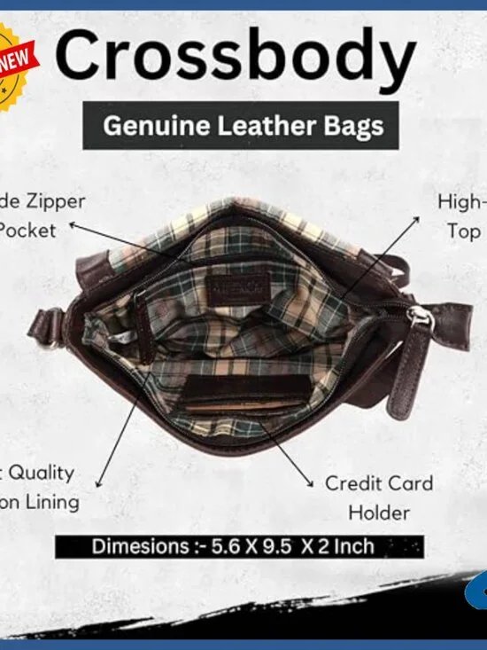 Genuine Leather Crossbody Bag with Adjustable Strap - Medium Size - Picture 4 of 7